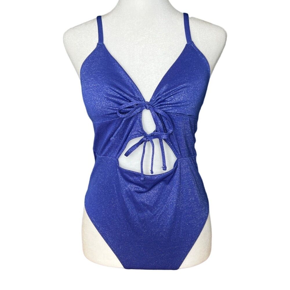 NWT Womens Hollister 1 Piece Cut Out Blue Bathing Suit Ladies Medium Swim Suit